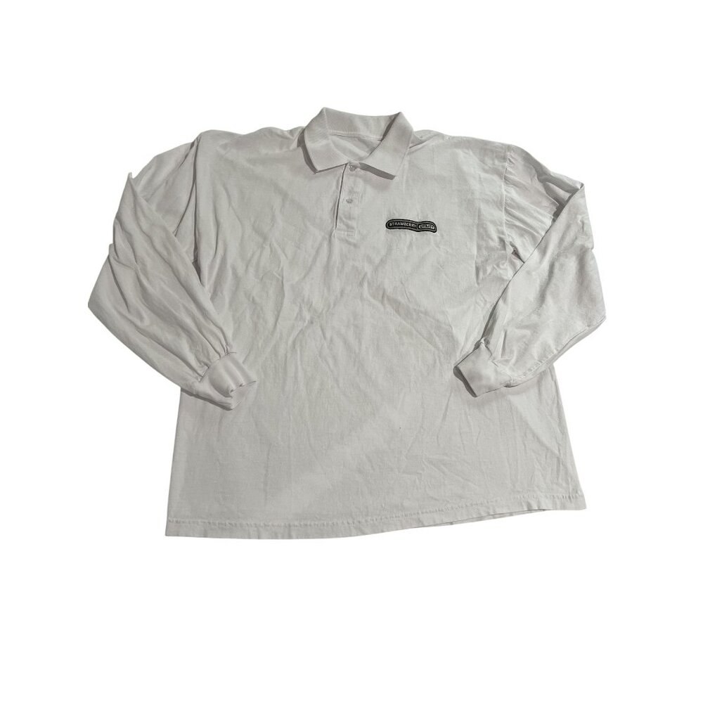 Strawberry Utility Long Sleeve Polo Shirt in White